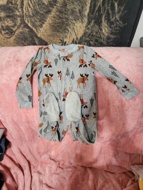 Carter's Grey Moose Print Footed Pajamas with Red Scarves